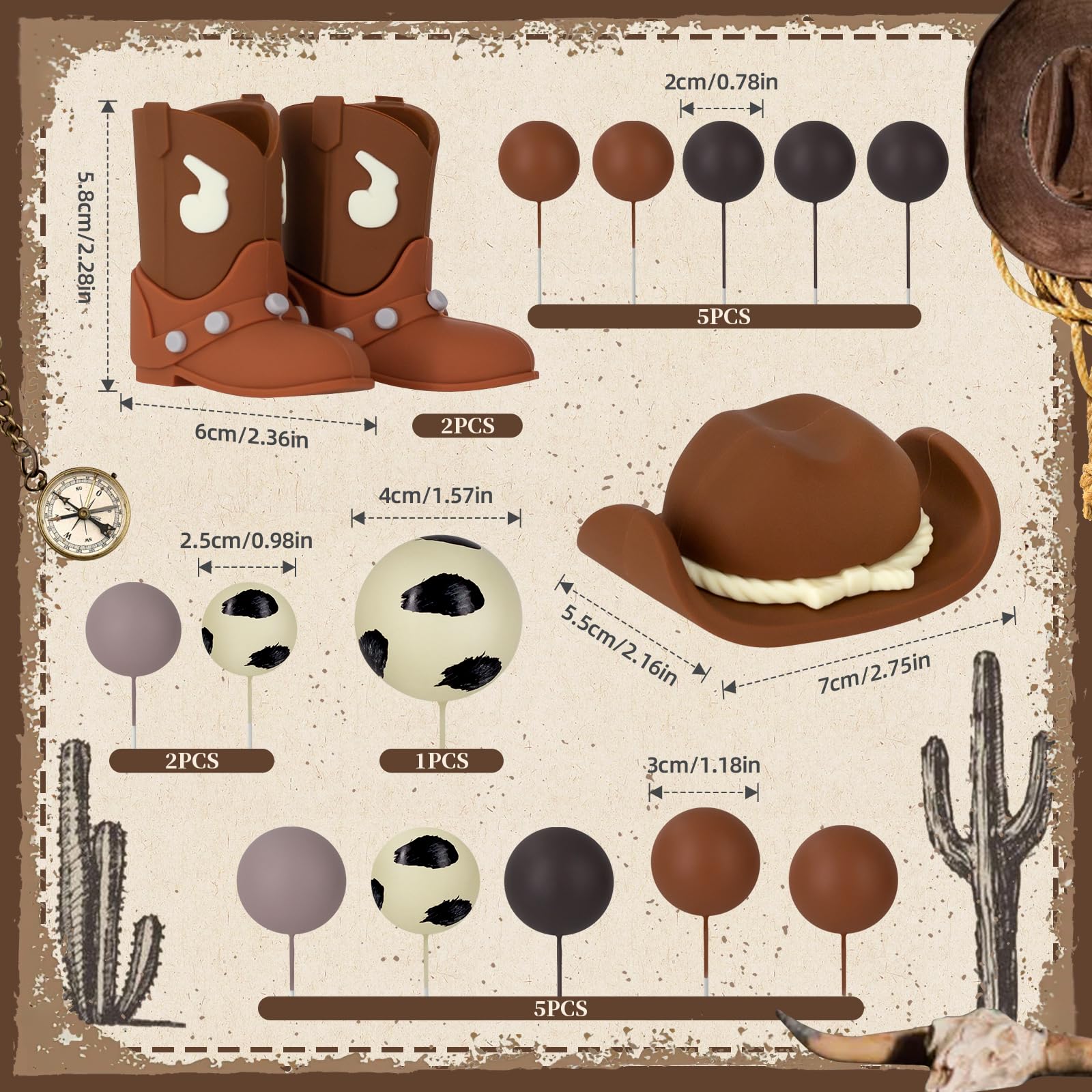 Zafena cowboy boot toppers bring playful western charm to any cake.