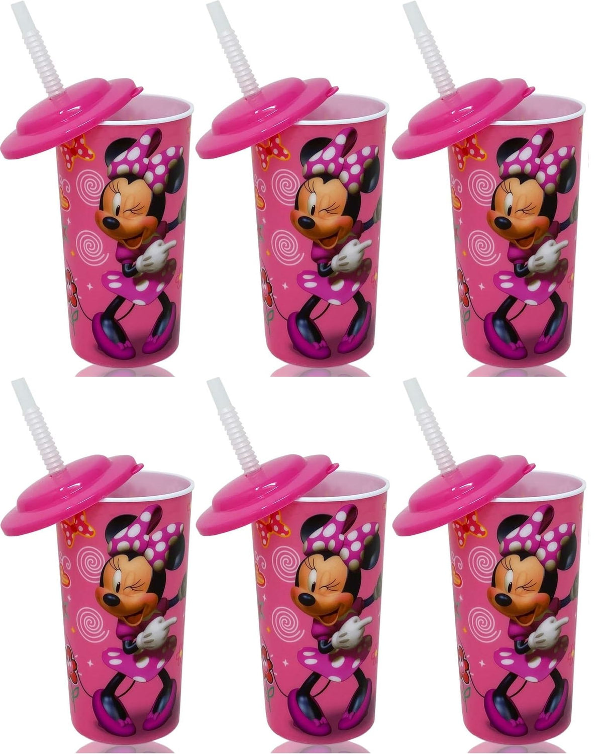 Zak Minnie Mouse 16oz pink tumbler with lid and straw, ideal for kids' lunches.