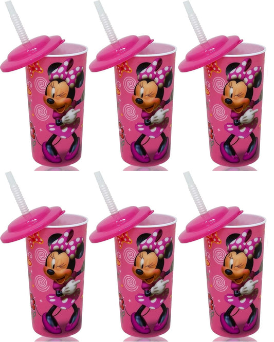 Zak Minnie Mouse 16oz pink tumbler with lid and straw, ideal for kids' lunches.