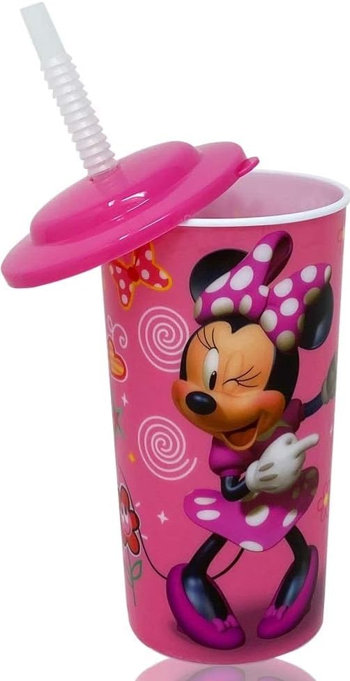 Zak Minnie Mouse 16oz pink tumbler with lid and straw, great for on-the-go hydration.