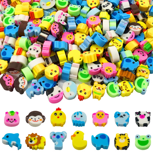 Zakvoor animal mini erasers assortment, colorful patterns for classroom rewards.