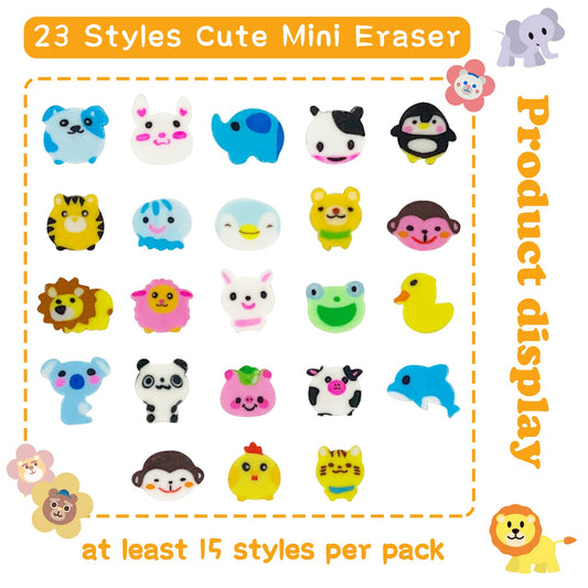 Zakvoor animal mini erasers close-up, soft material for smooth erasing.