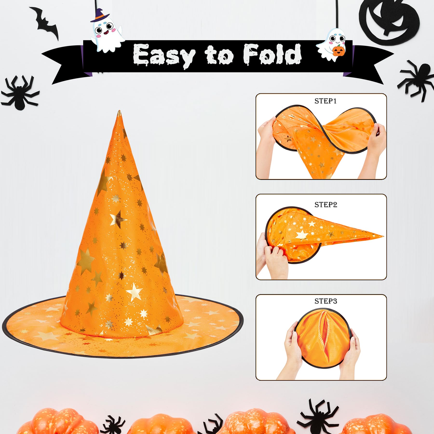 Zando Witch Hat back view emphasizes full circular fit for most kids