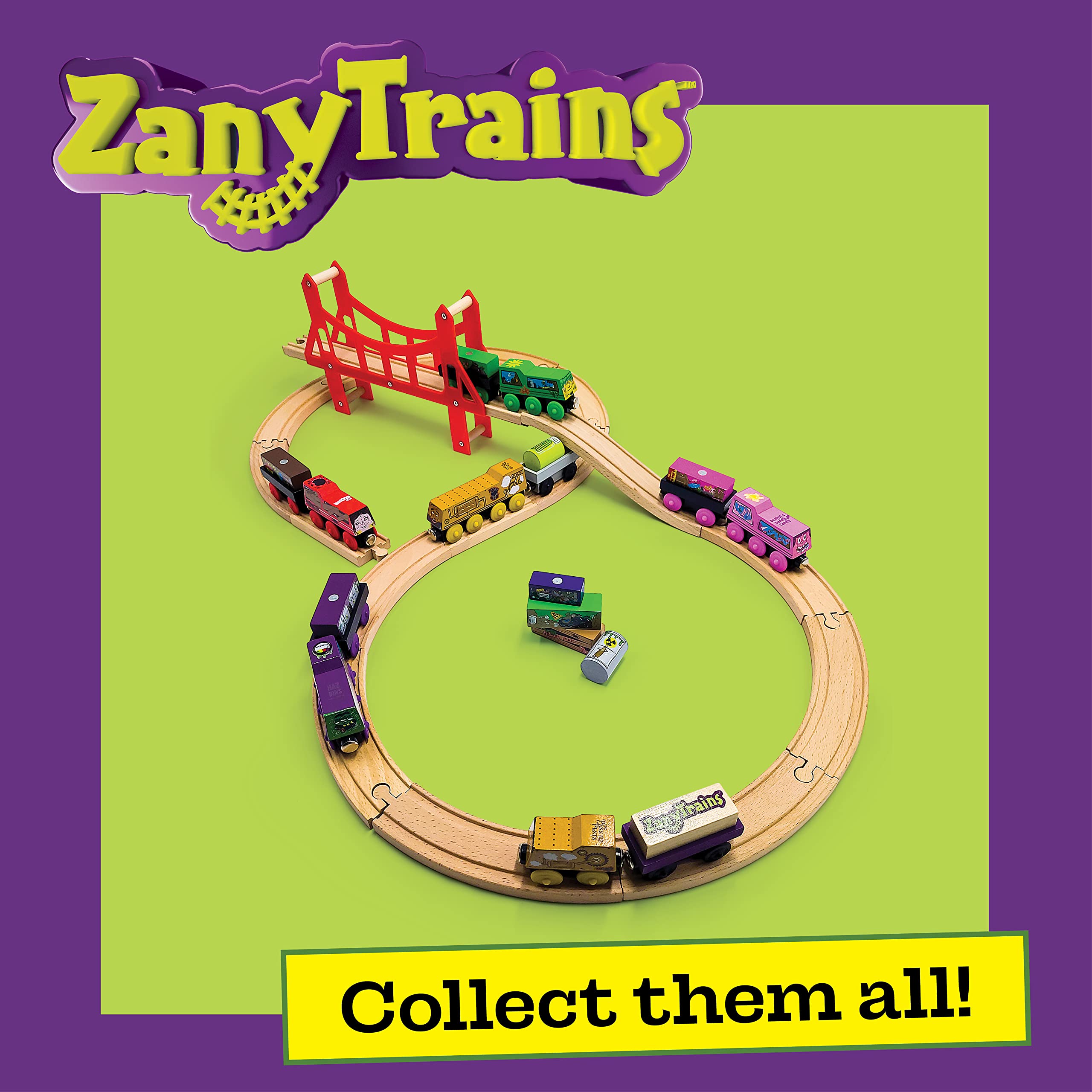 ZANY TRAINS Series 1 kid-friendly play scene with trains and magnets.