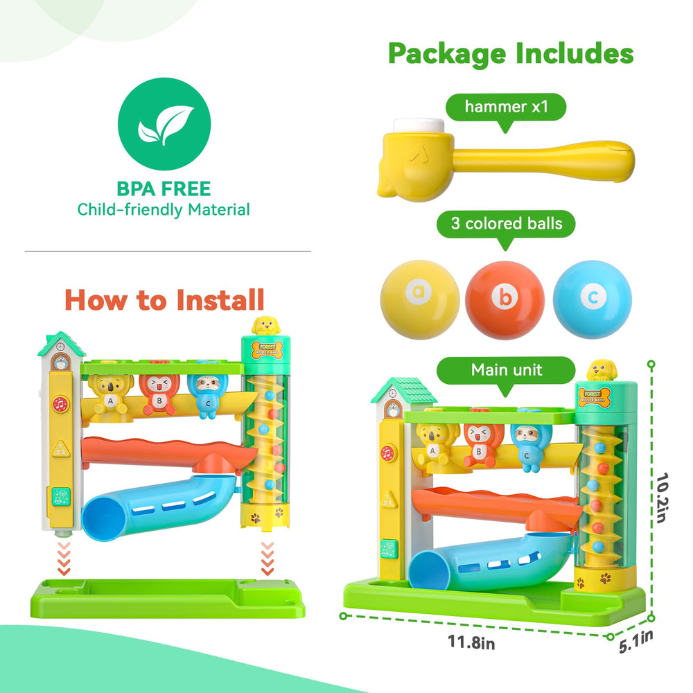 Zardali easy-grasp design supports little hands to push and drop balls.