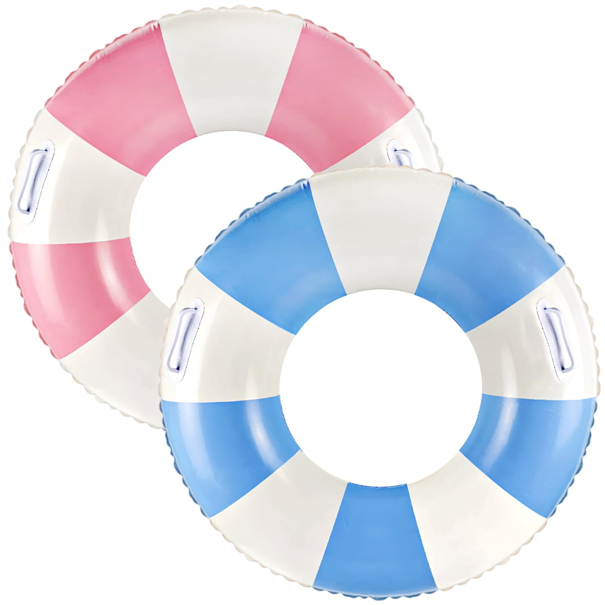 Zaruatu 36-inch blue and white striped pool float with handles for easy grip.