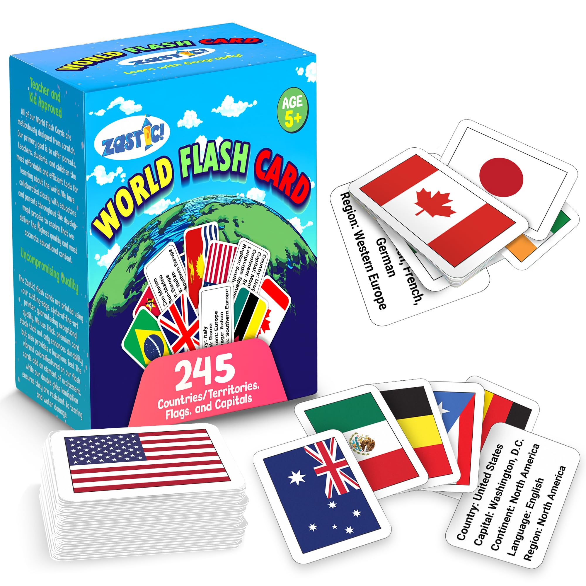 Zastic! World Flags pack cover highlighting 245 flags for geography exploration
