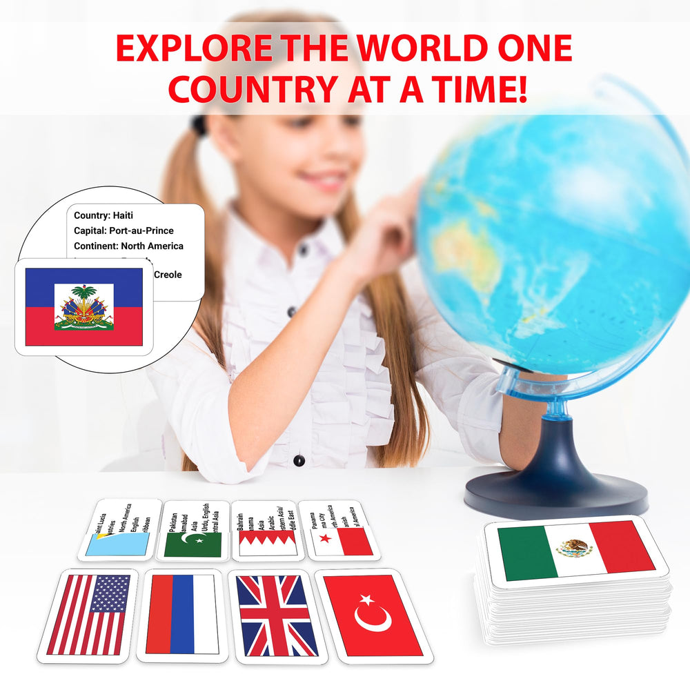 Zastic! classroom scene with kids engaging with flags and country data