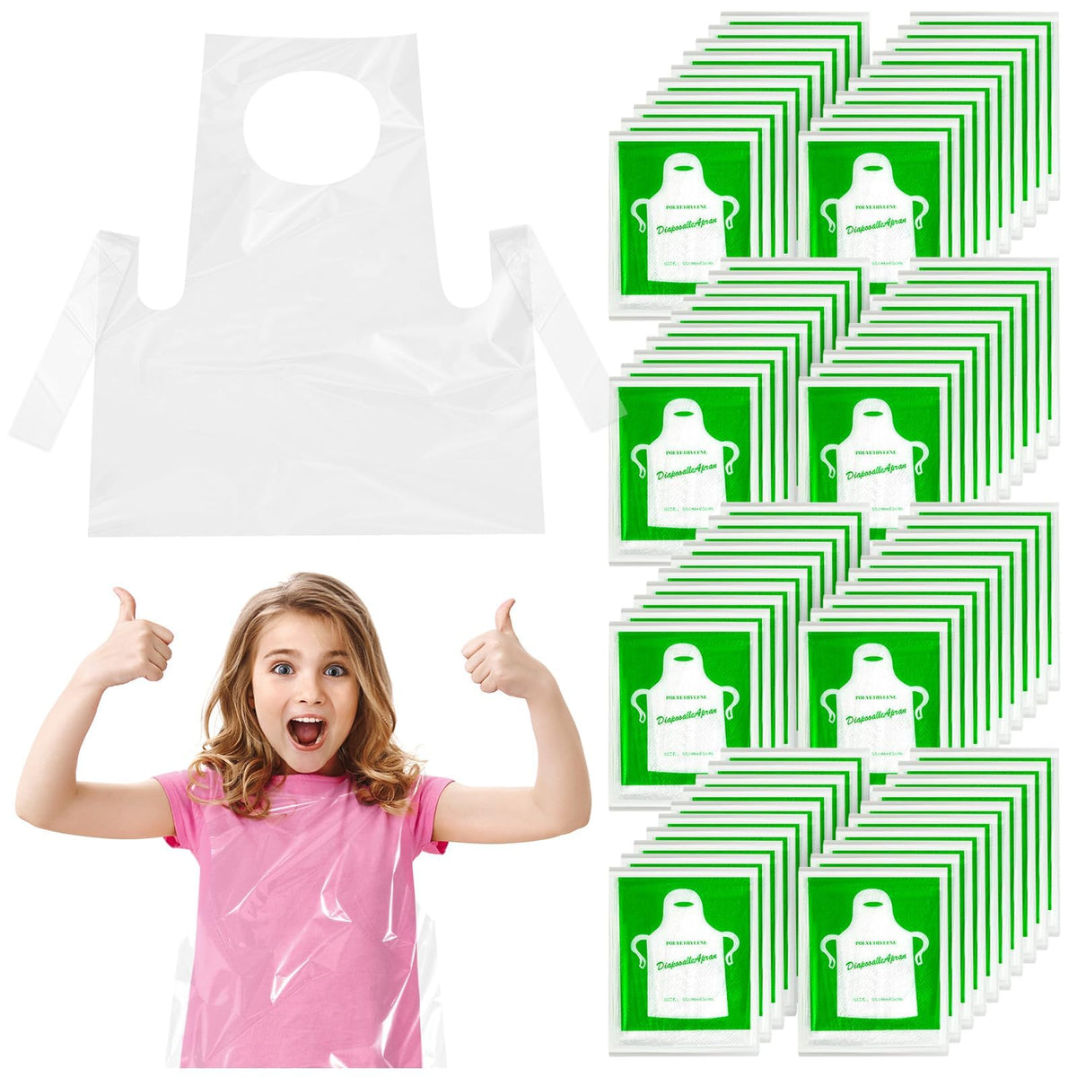 ZAUGONTW kids disposable apron clear pack provides transparent protection during arts and crafts.