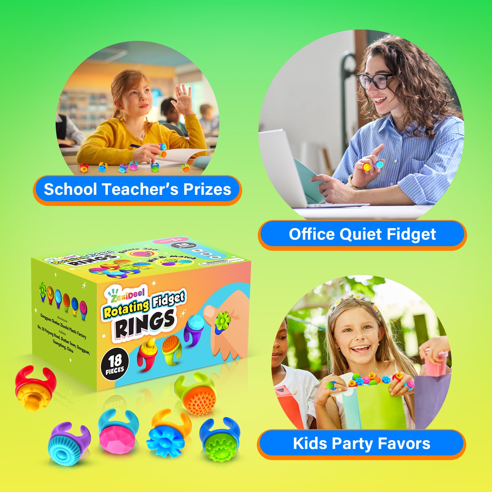 ZaxiDeel fidget rings make a colorful gift for kids in school settings.