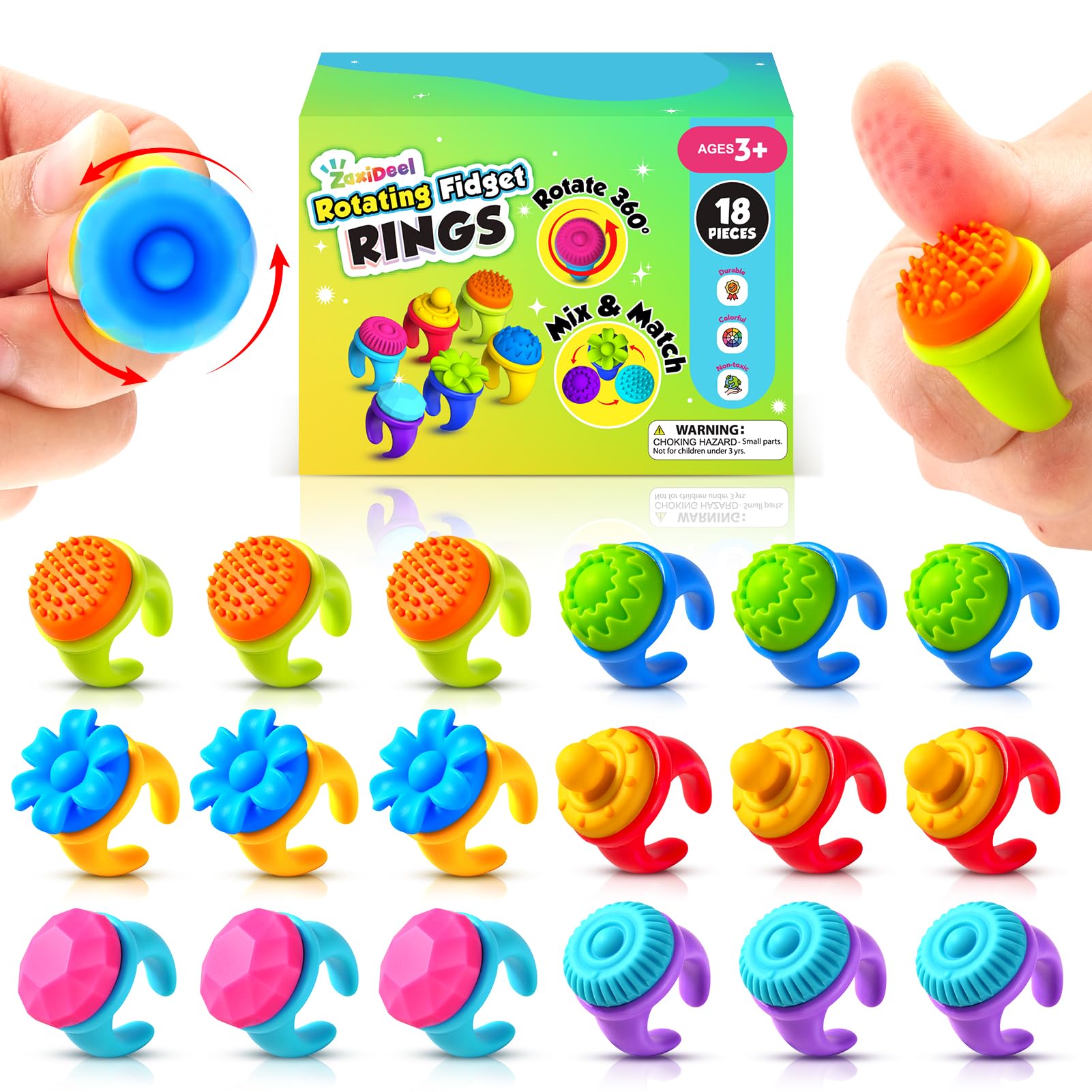 ZaxiDeel fidget rings show silicone textures for rich sensory input.