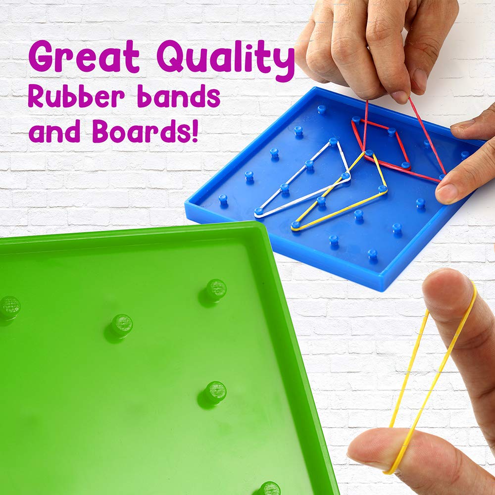 ZaxiDeel geoboard with umbrella-head pins keeps bands in place.