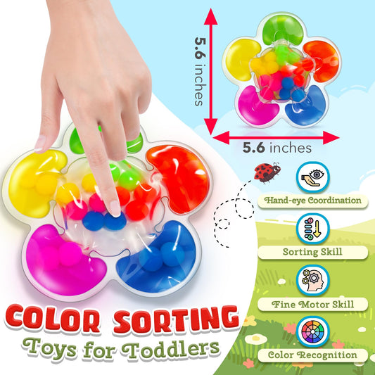 ZaxiDeel rainbow bead sorting captivates toddlers for sensory exploration.