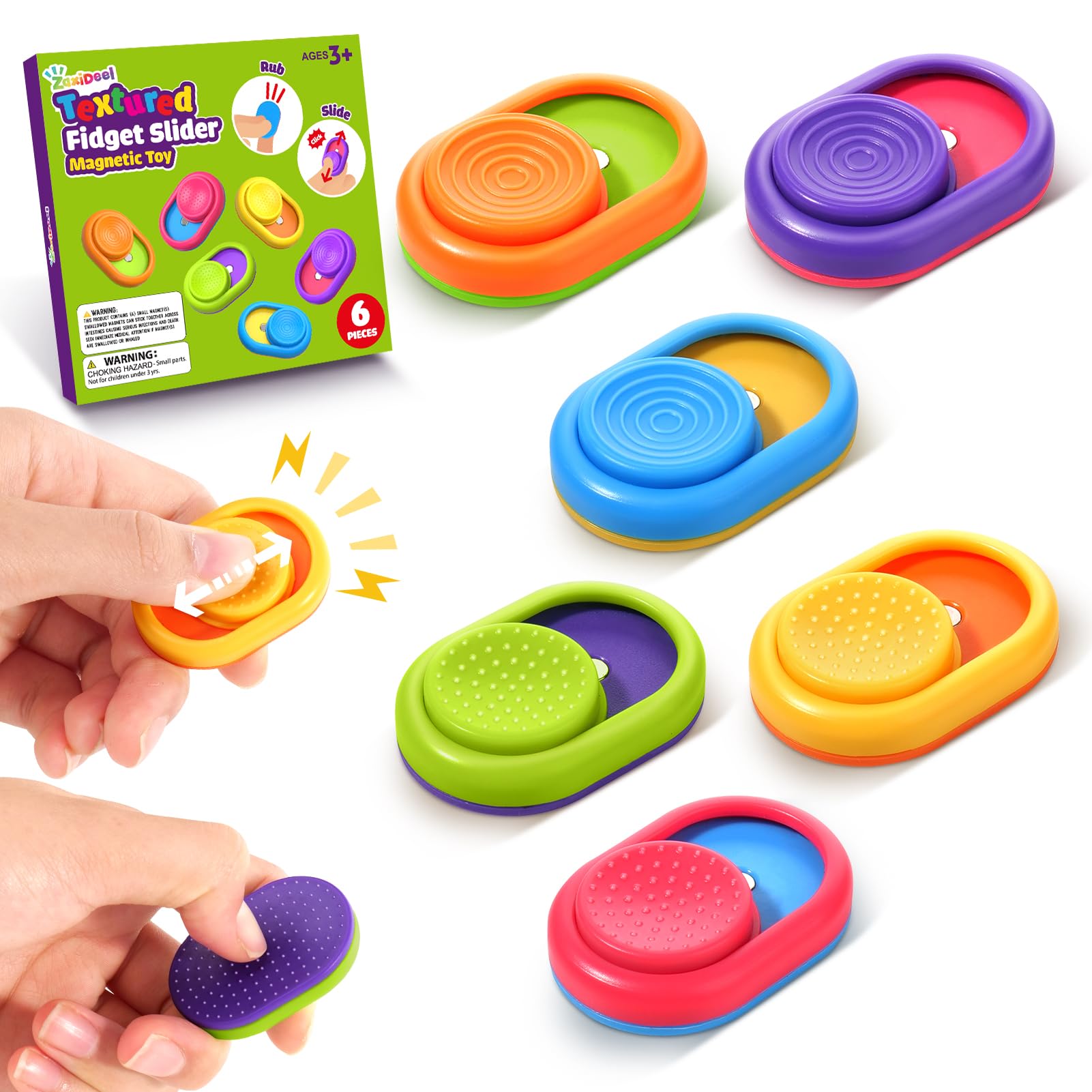 ZaxiDeel sensory fidget magnetic toy front view with bright colors for engagement.