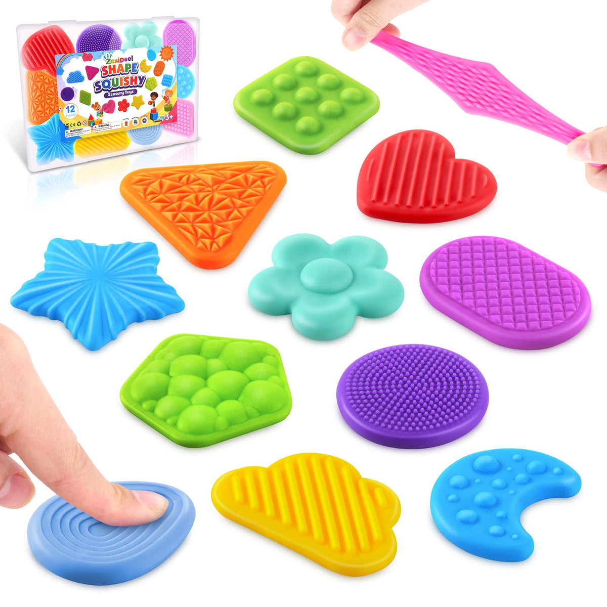 ZaxiDeel 12-texture sensory toy pack showcases colorful textures for tactile exploration