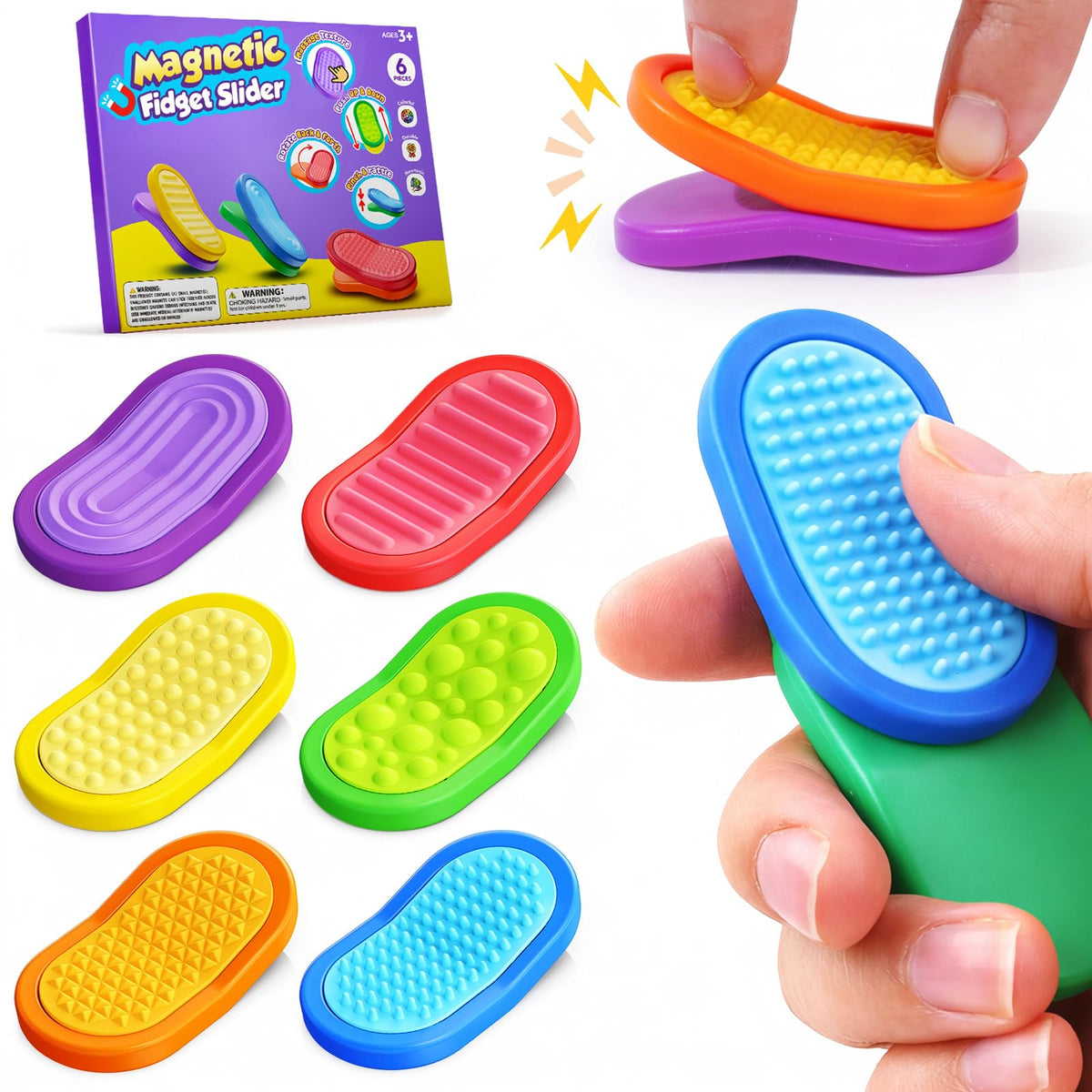 ZaxiDeel six-pack silicone sensory sliders with calming tactile textures for study and focus