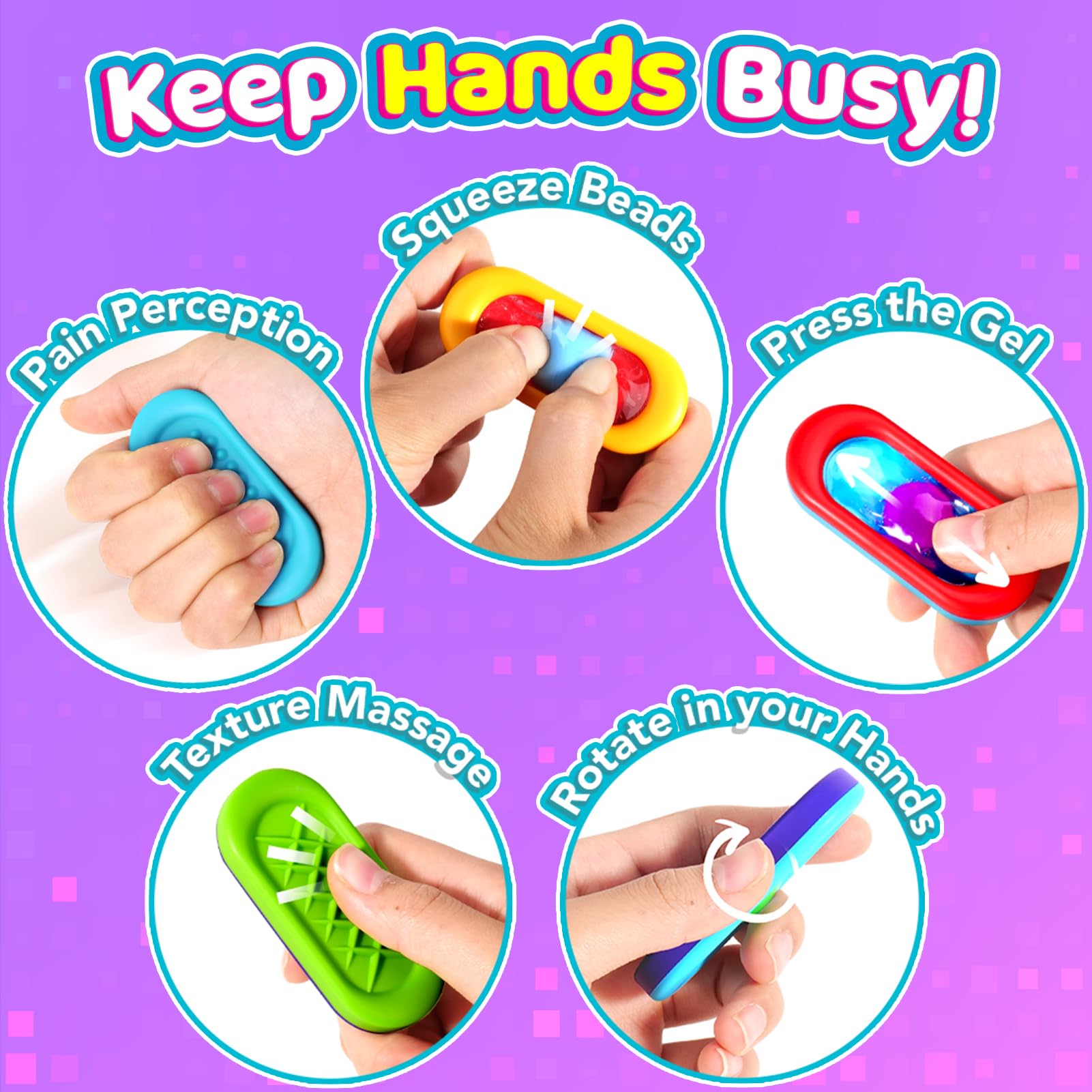 ZaxiDeel squeeze gel stones shown for silent stress relief during classroom activities.