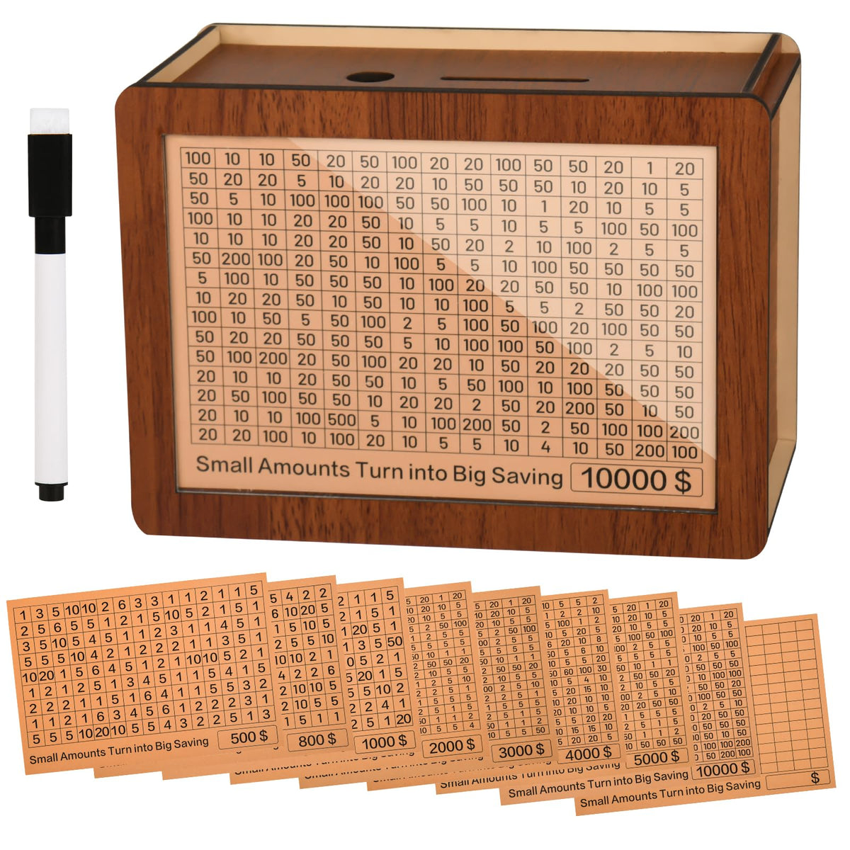 Zayeemi 10000 Kakeibo box front view illustrates a clear savings target