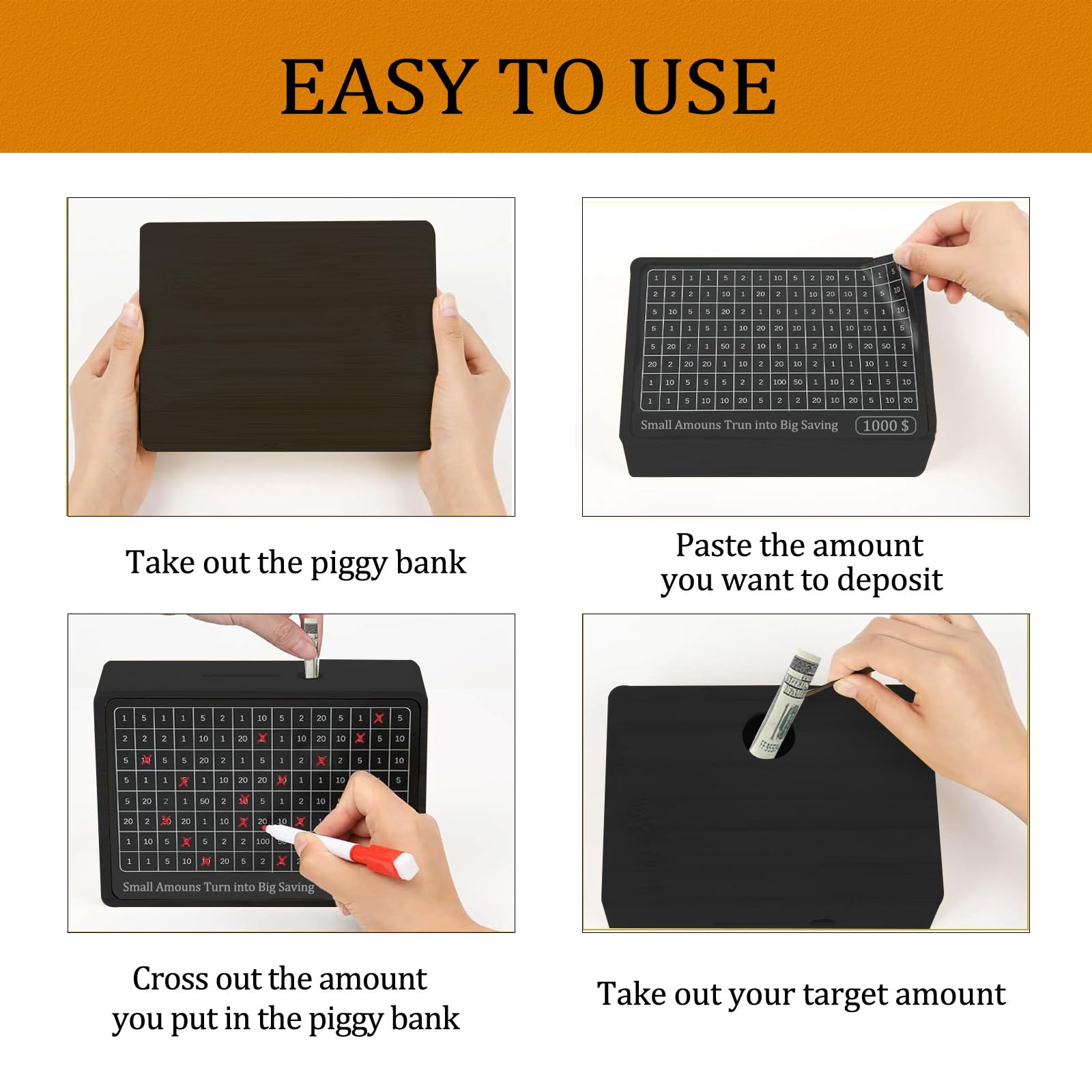 Zayeemi Money Saving Box hands placing notes to monitor progress