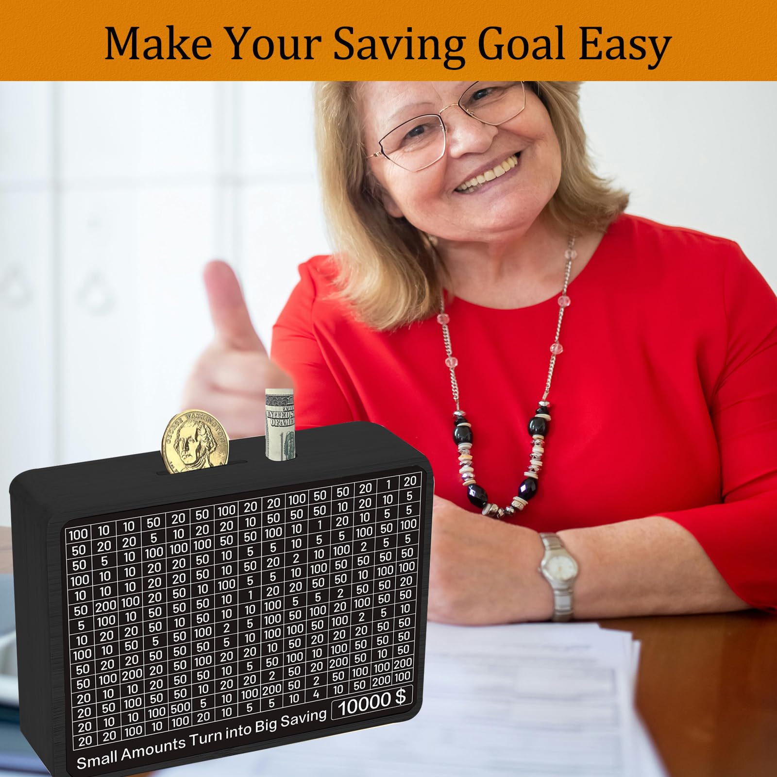 Zayeemi Money Saving Box packaging shows ready-to-use accessories for easy setup