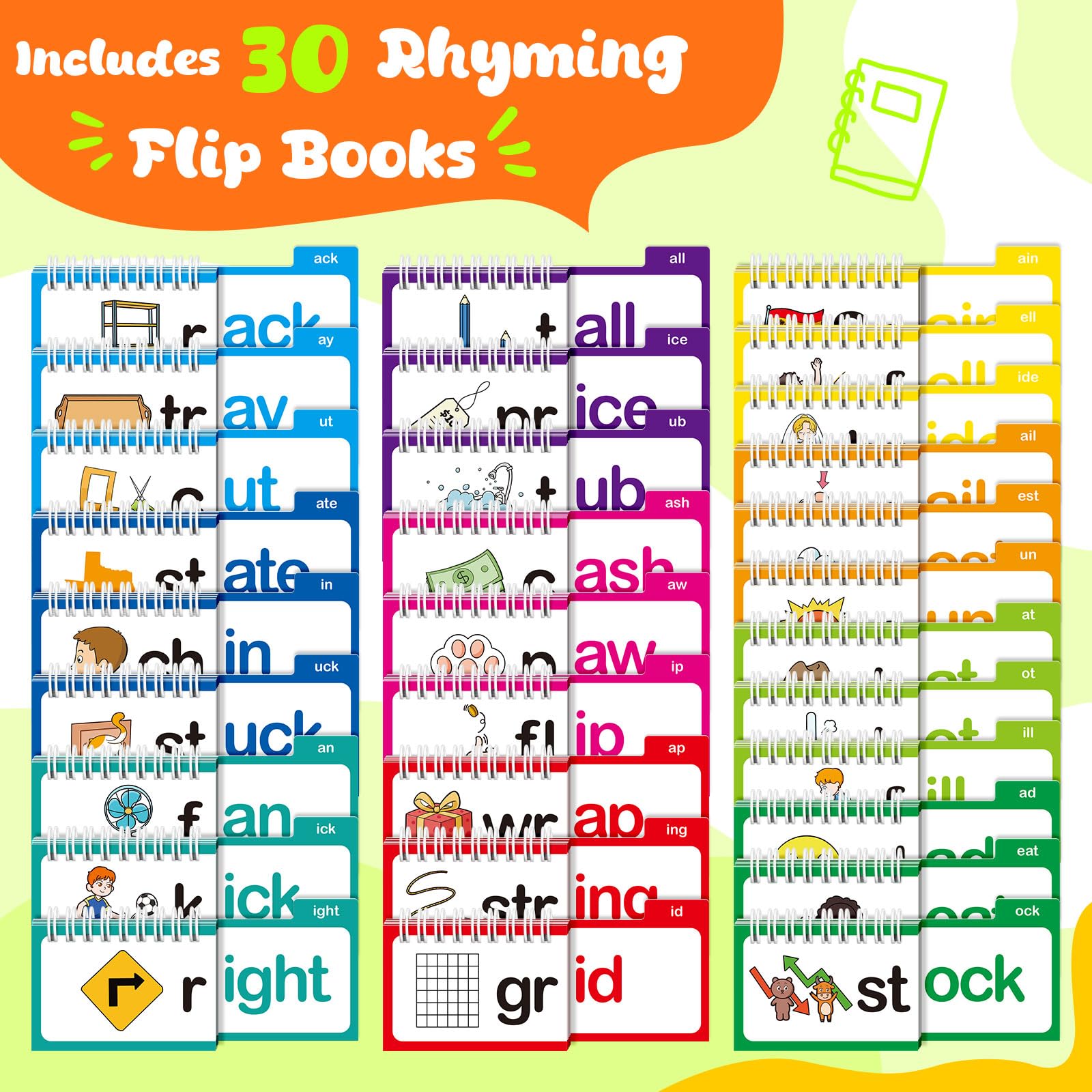 Zazopup flip books for kids reading flash cards aid spelling and rhyming practice