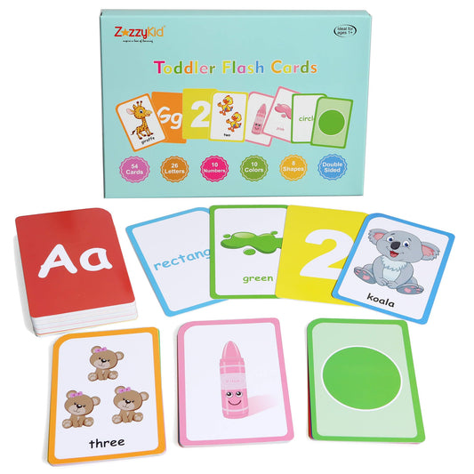 ZazzyKid laminated flash cards for durable, repeated toddler use.