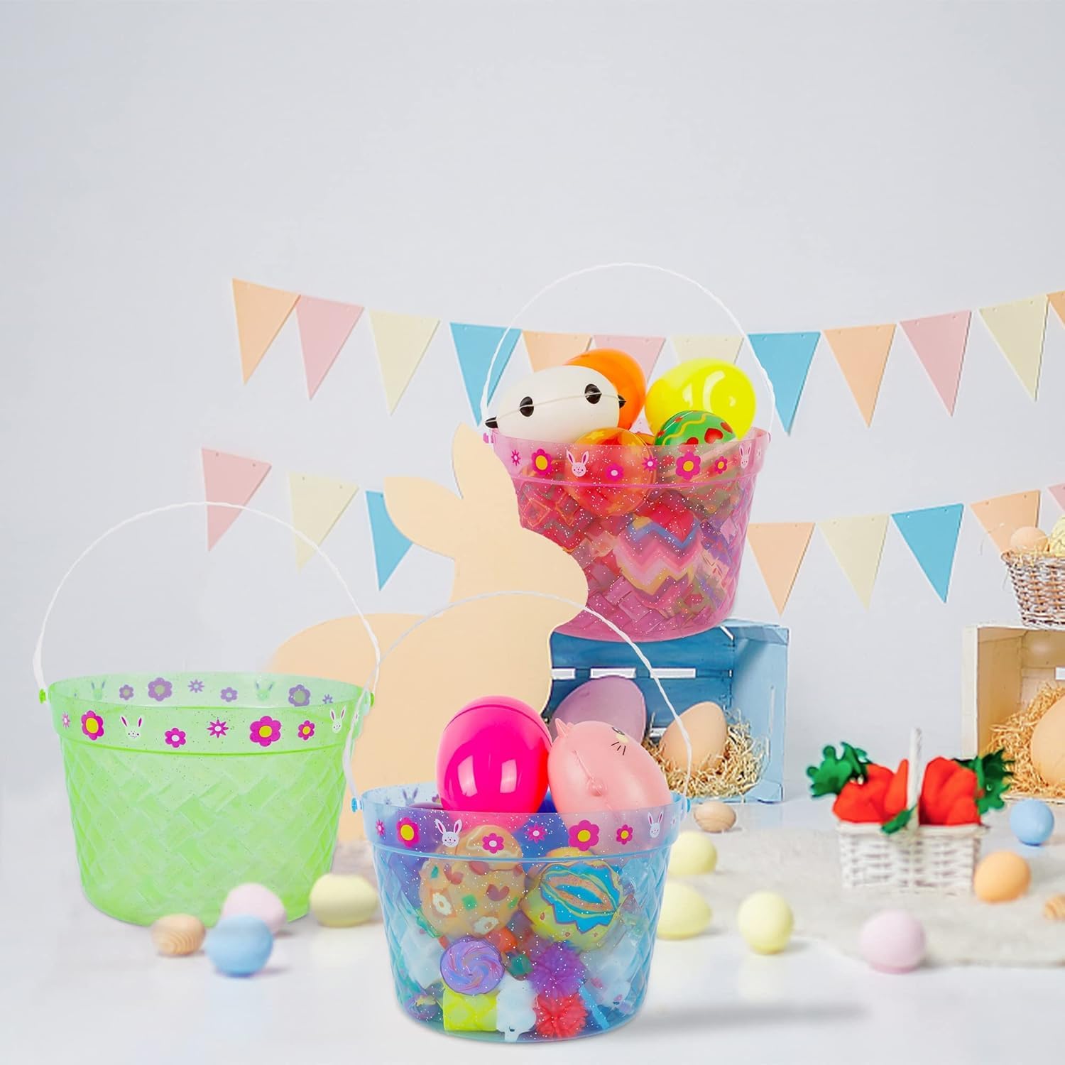 Zcaukya Easter Buckets eggs-in-bucket use supports egg hunts and toy storage