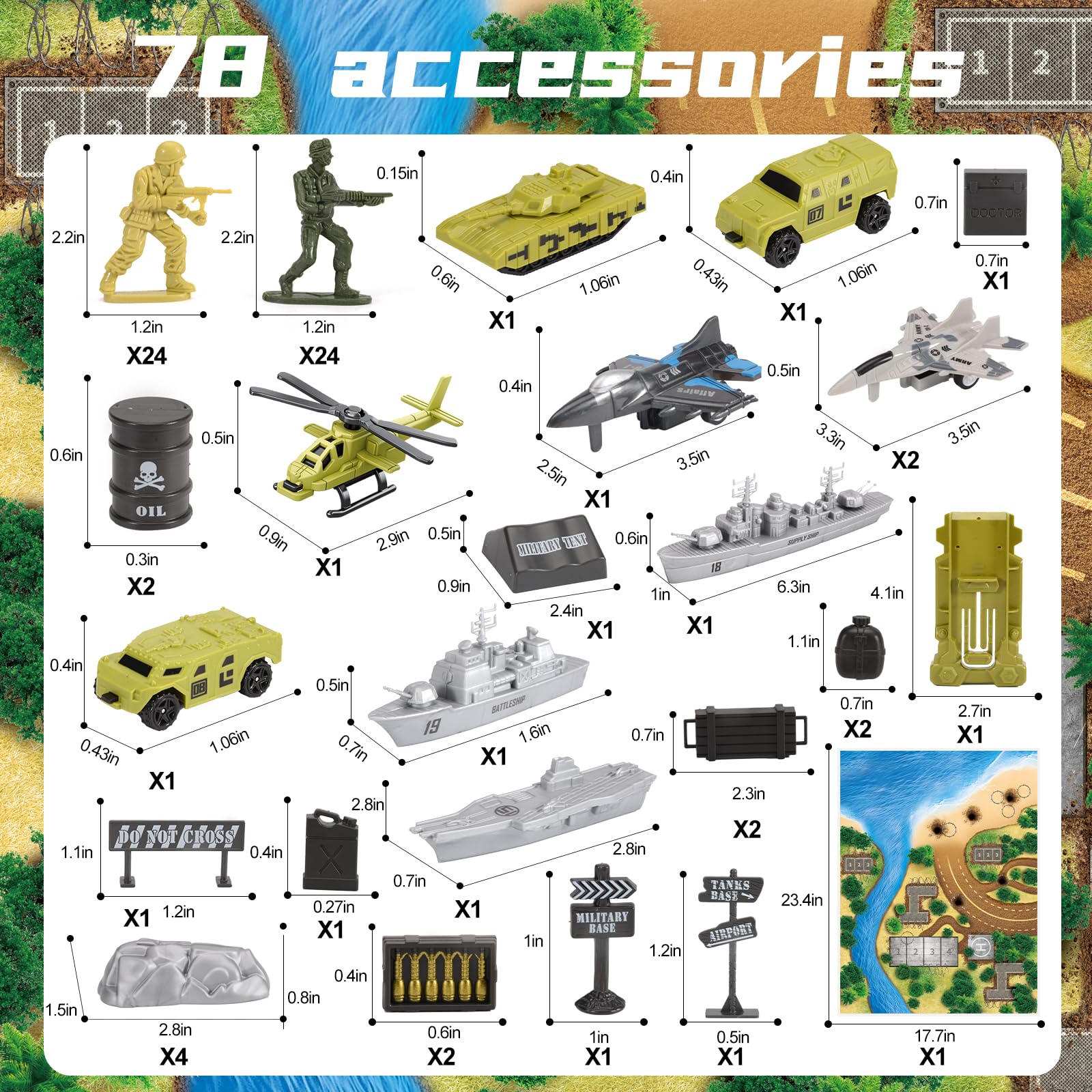Zcpotizi army base tent and accessories for base-building play.