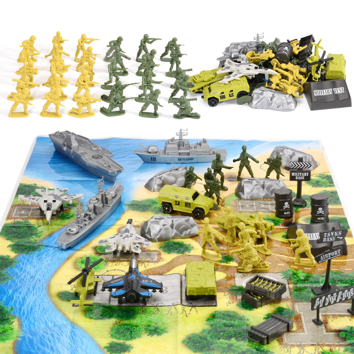 Zcpotizi army men playset battle mat enhances immersive battles.
