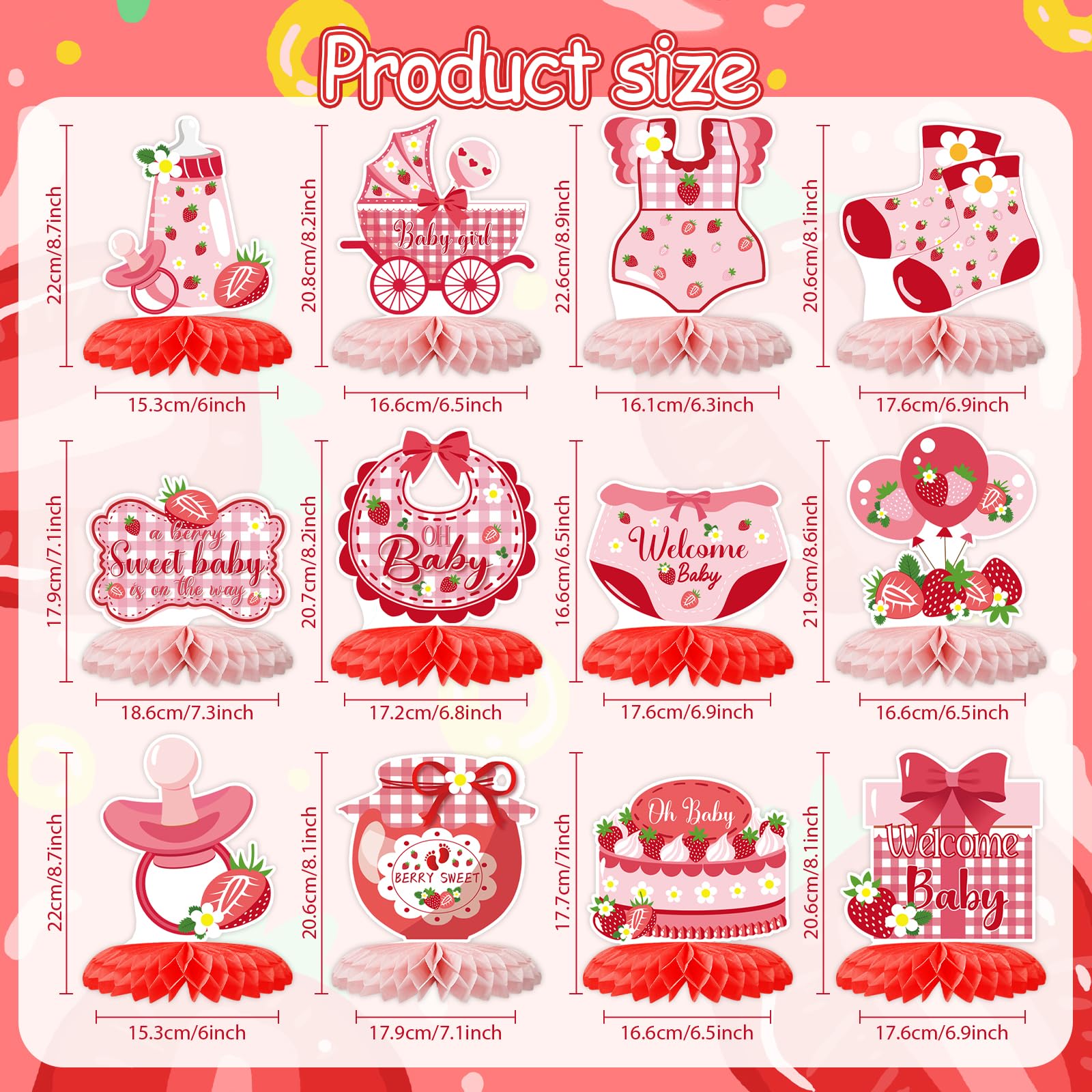 ZCPTZ pink strawberry card patterns brighten centerpieces for celebrations