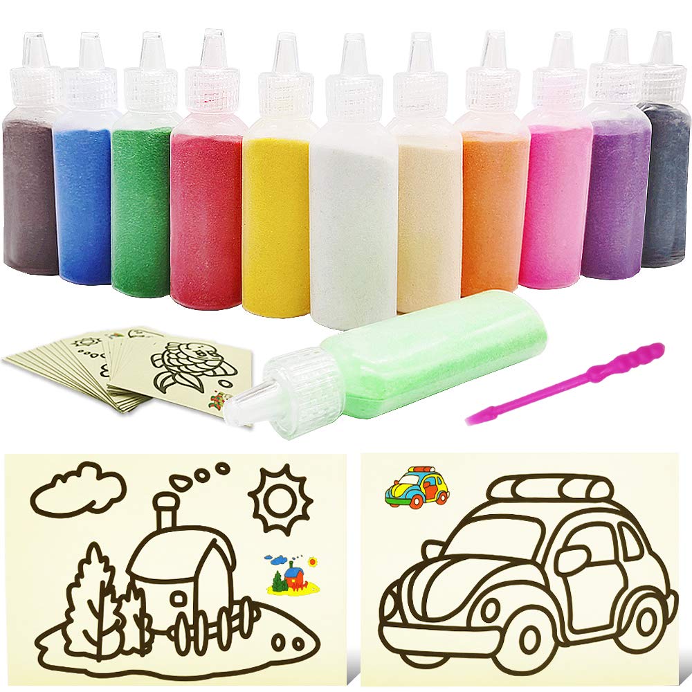 Zddaoole art sand kit with 12 colors and 20 blank templates for creative crafts.