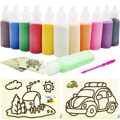 Zddaoole art sand kit with 12 colors and 20 blank templates for creative crafts.
