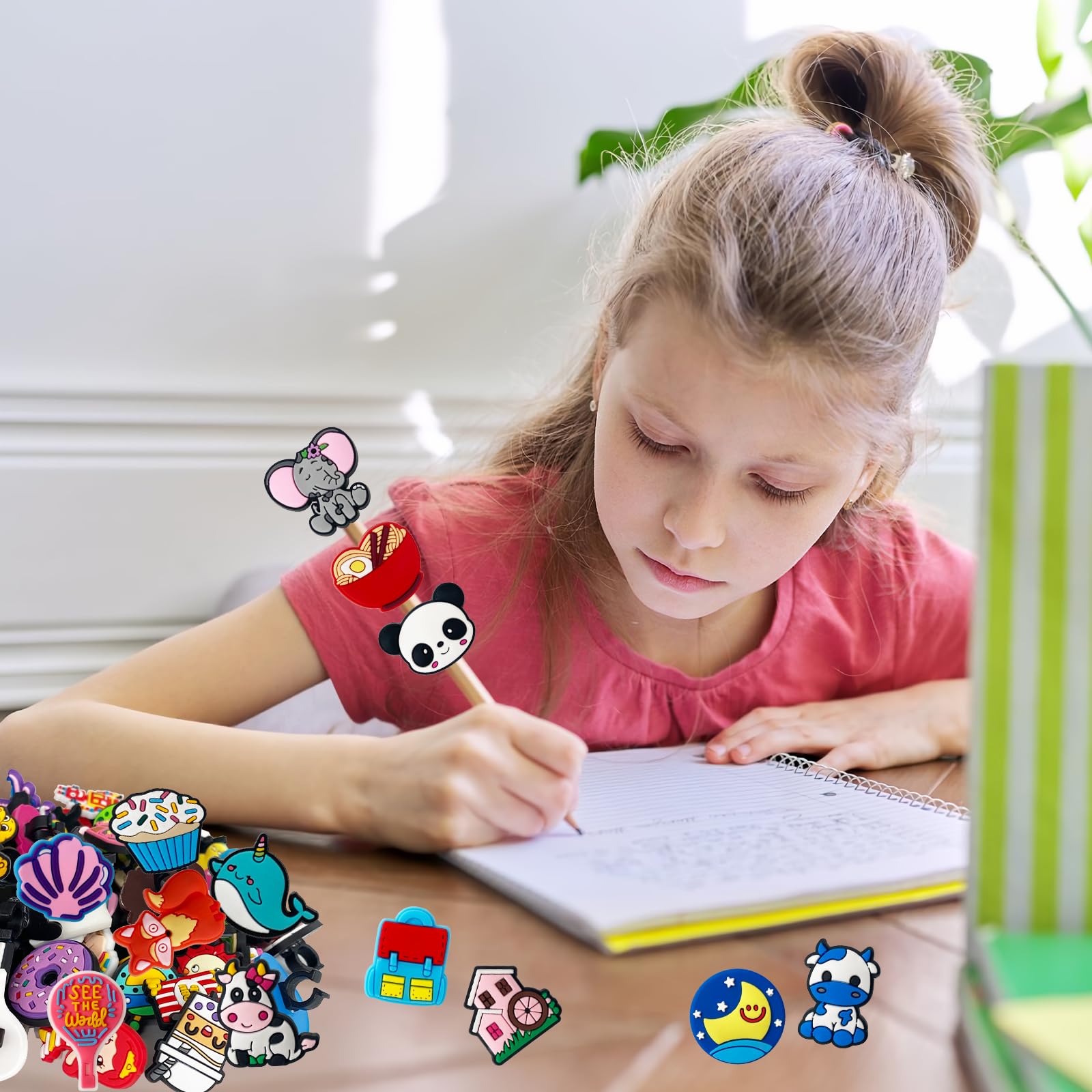Zddaoole cute pencil topper bright colors—versatile elastic clip-ons for pencils or straws.