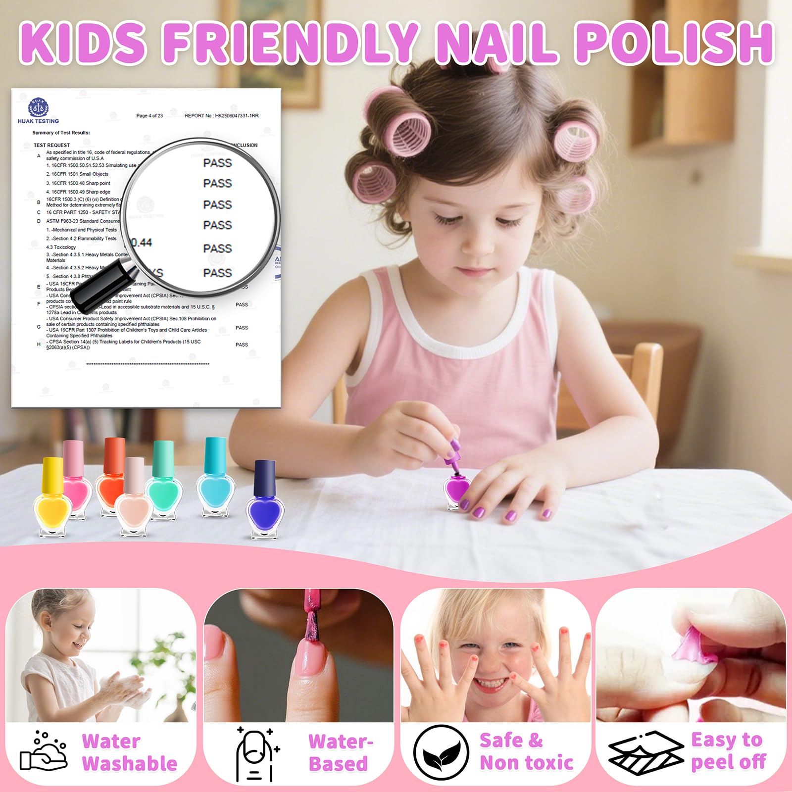 Zdolmy Kids Nail Polish Kit 8 colors for quick, playful designs.