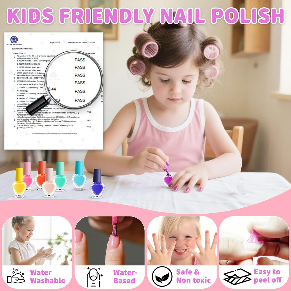 Zdolmy Kids Nail Polish Kit 8 colors for quick, playful designs.