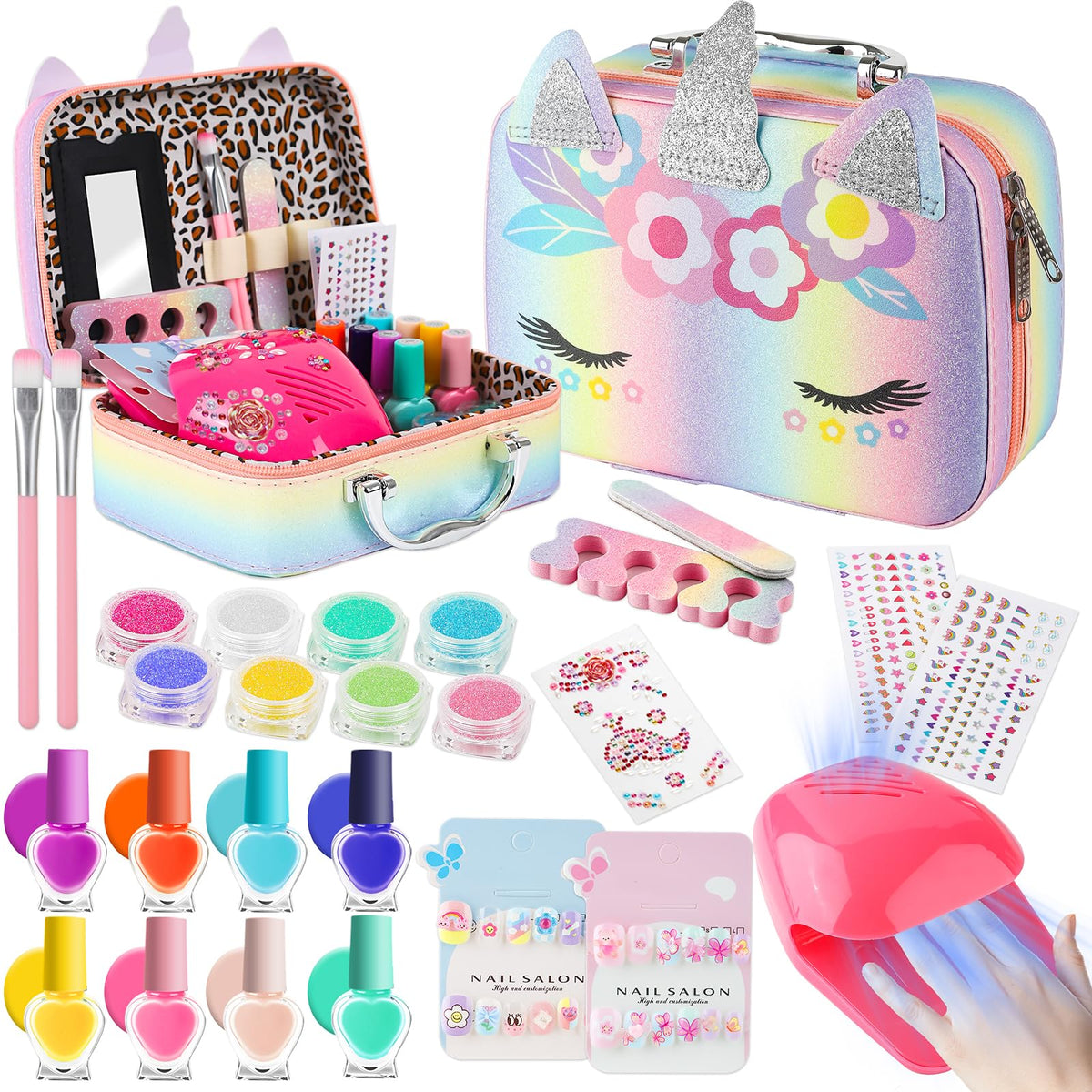 Zdolmy Kids Nail Polish Kit storage case showing organized, easy-access tools for kids.