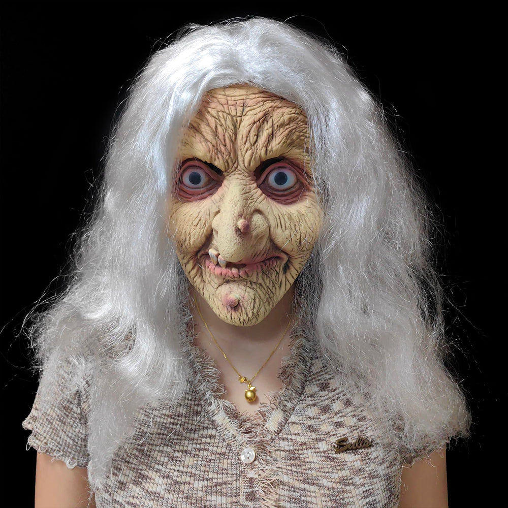 ZDOVLZZPON Old Lady Witch Mask with White Hair haunted party-ready expression