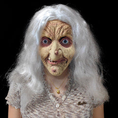 ZDOVLZZPON Old Lady Witch Mask with White Hair haunted party-ready expression