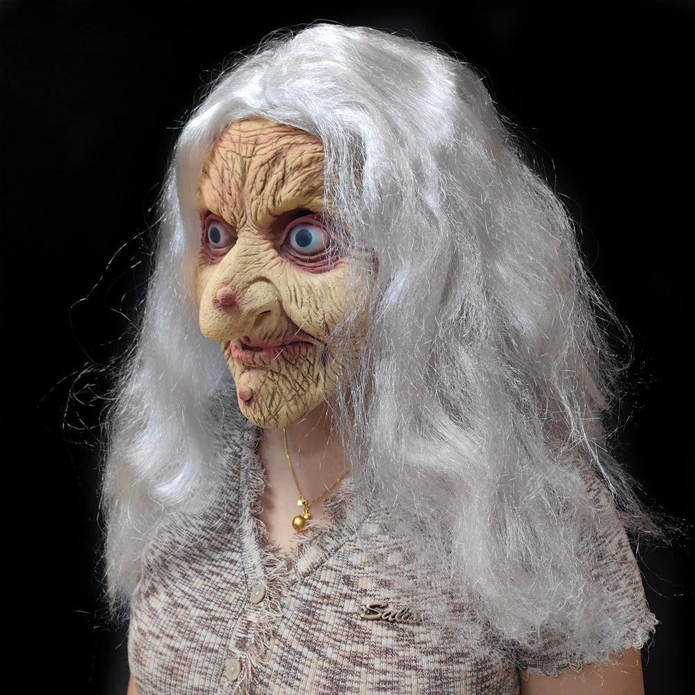 ZDOVLZZPON Old Lady Witch Mask with White Hair easy-clean material for quick care