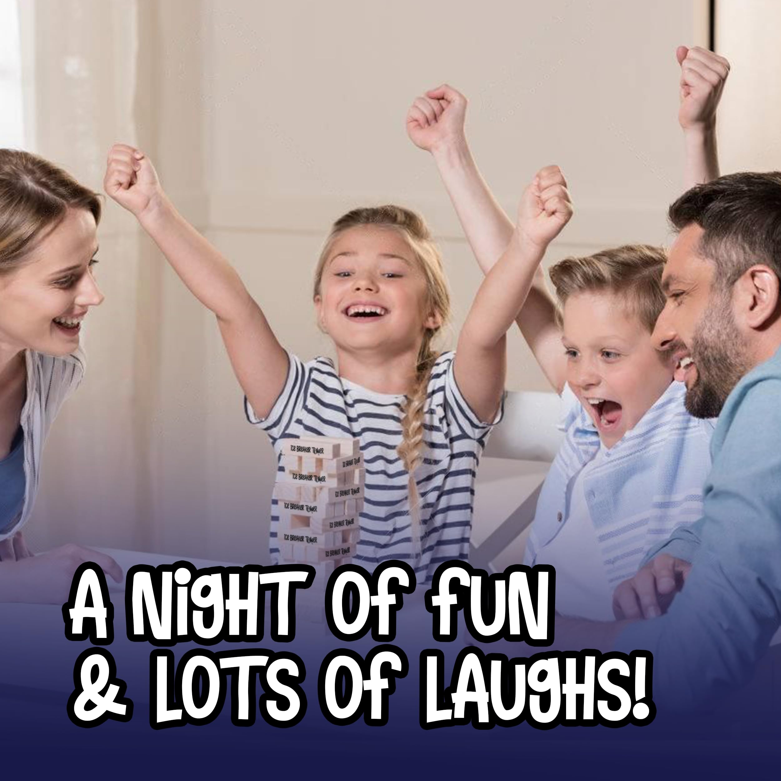 Zealous Nutrition Ice Breaker Tower family game night prompts for all ages.