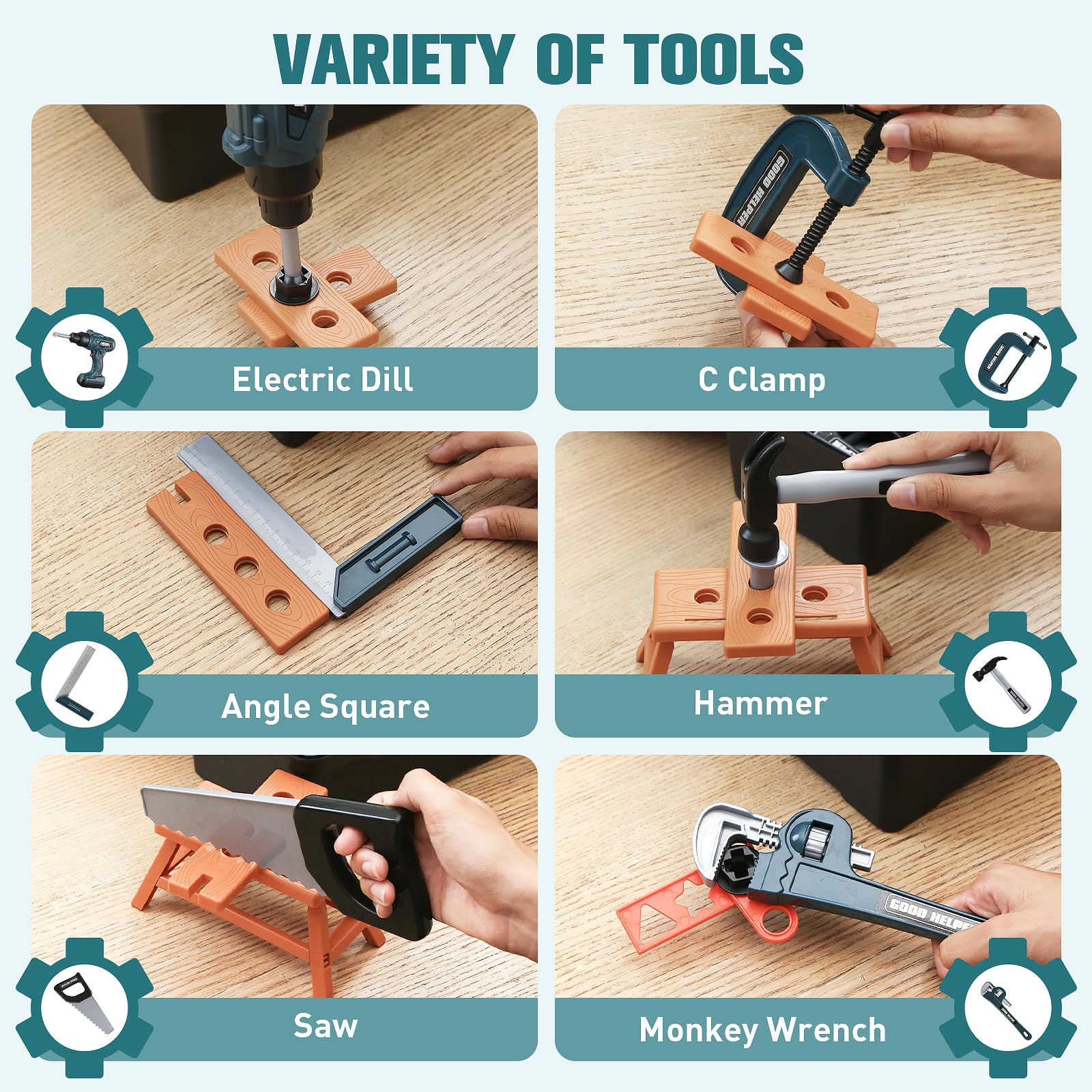 Zealous Toys Kids Tool Box electric drill with realistic sounds boosts imaginative pretend play.