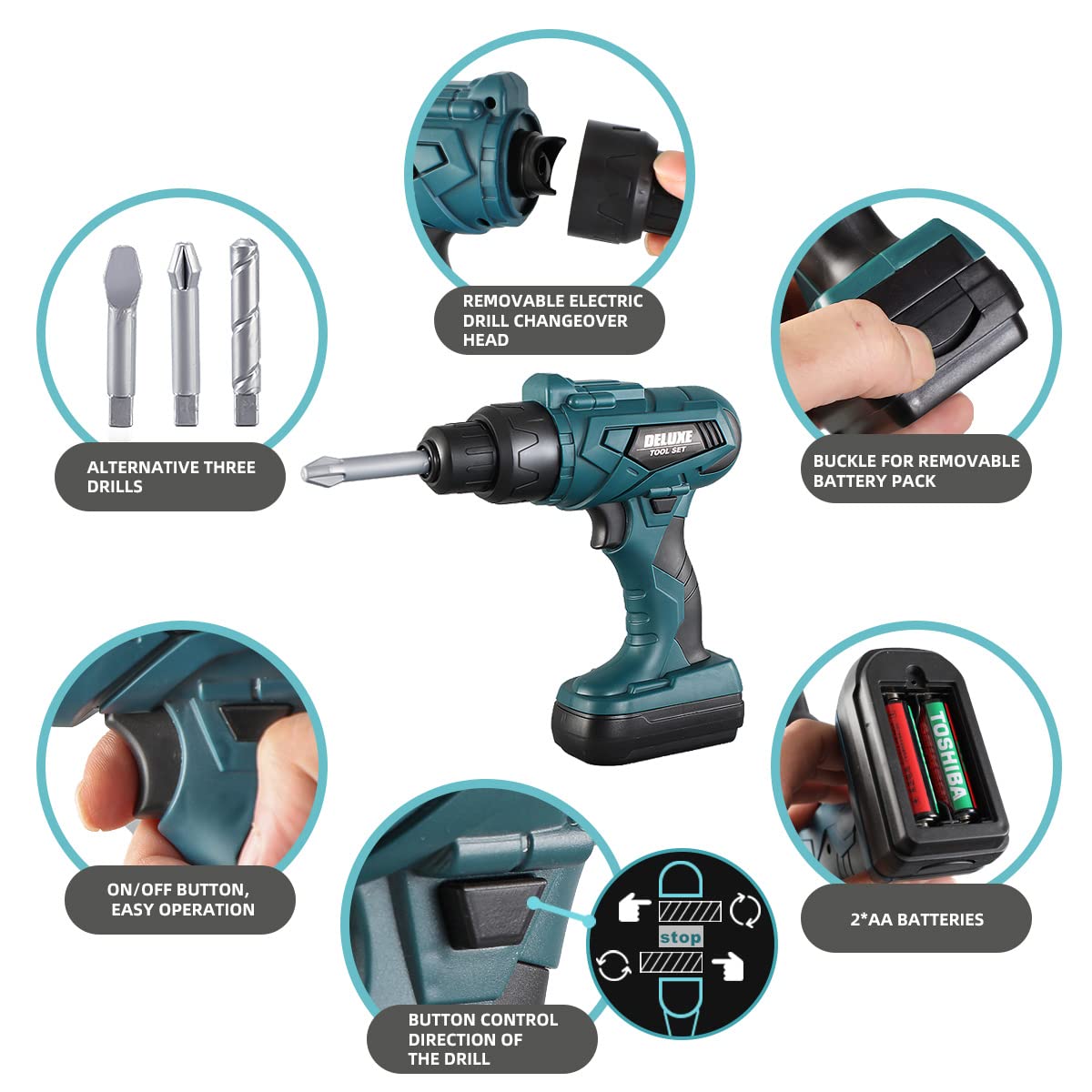 Zealous Toys Kids Tool Box interchangeable drill bits for versatile drilling role-play.