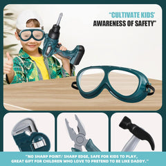 Zealous Toys Kids Tool Box safety gear including goggles and mask for safe pretend work.
