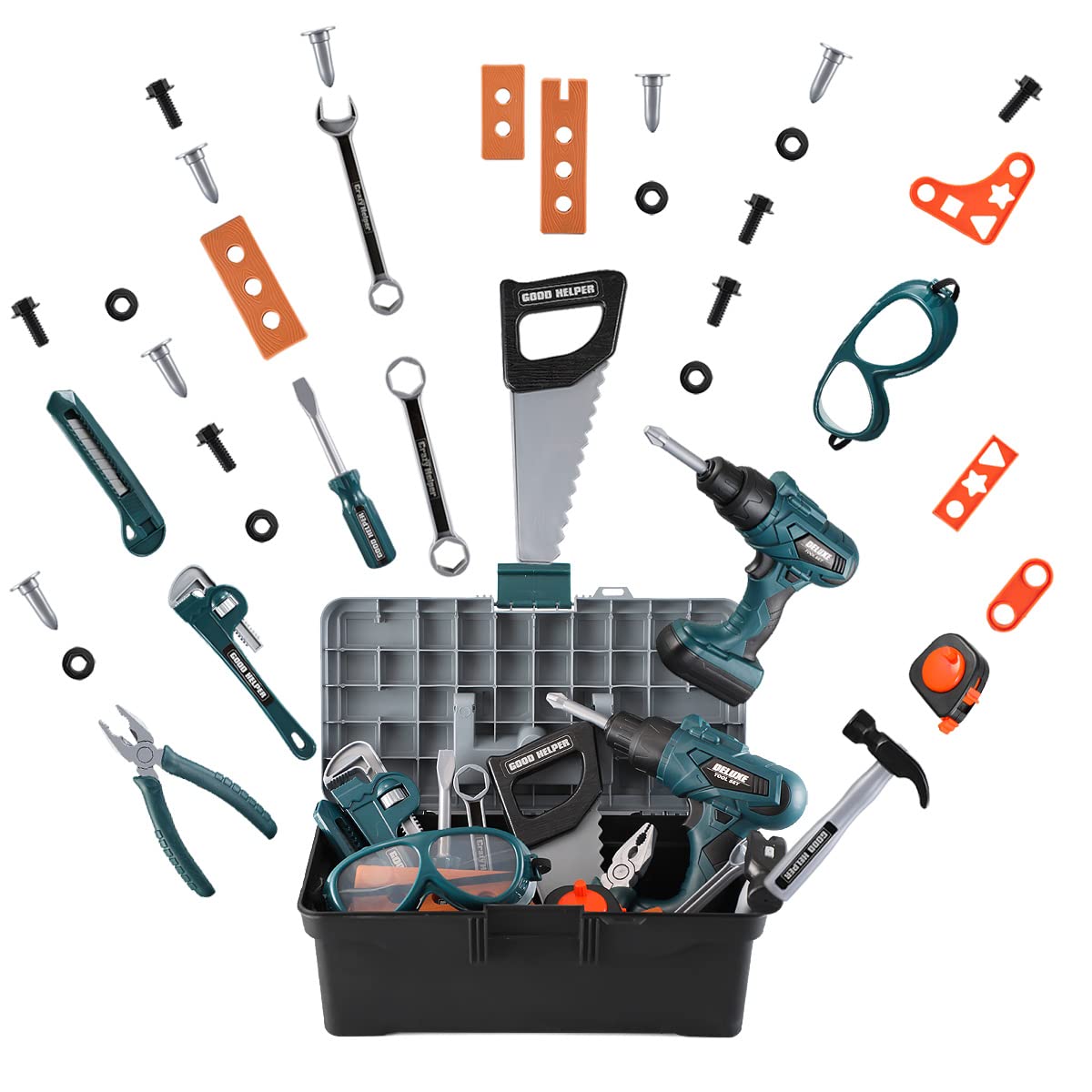 Zealous Toys Kids Tool Box wooden pieces nails enhance hands-on building fun.
