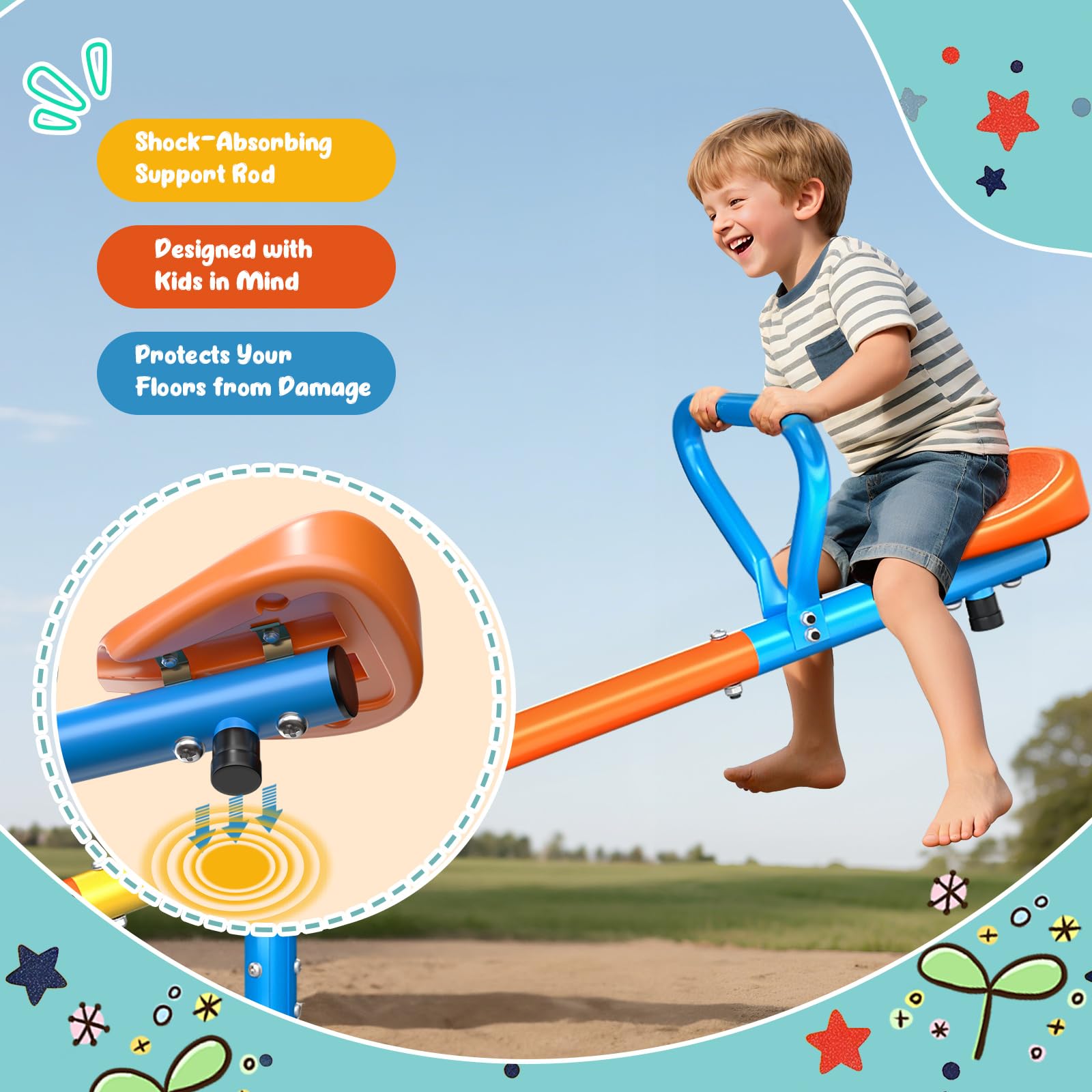 ZeathToits Seesaw three-stage frame enhances stability during play.