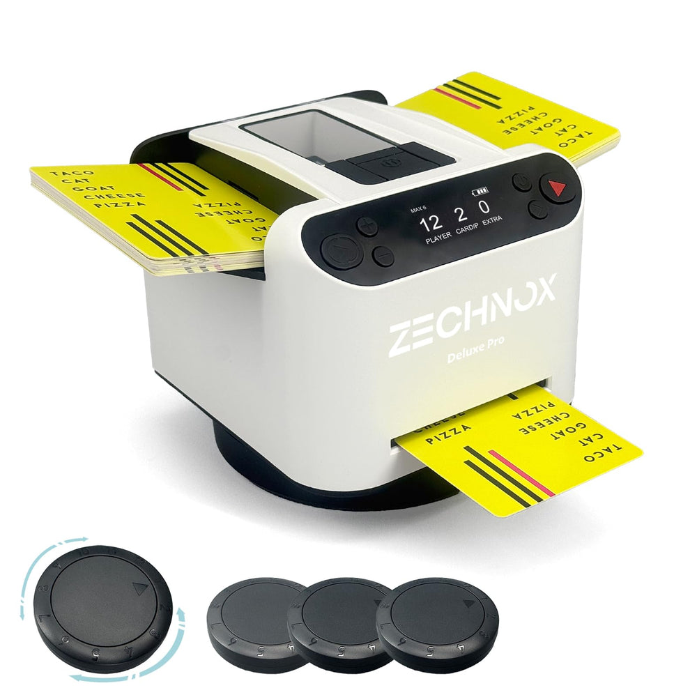 ZechnoX 2-in-1 smart shuffler front view enabling quick shuffles for 12 players