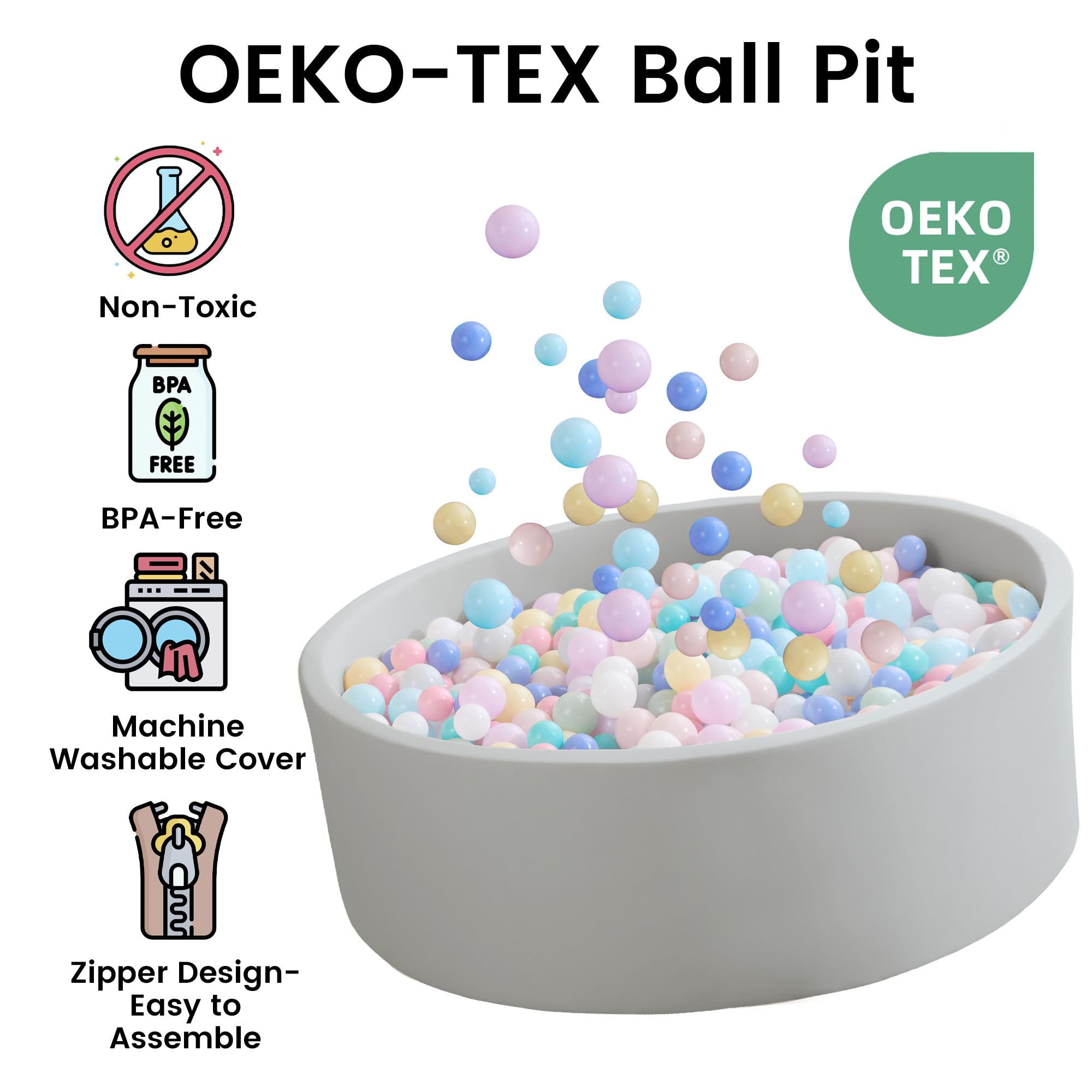 Zedachica ball pit kids playing, encouraging imaginative indoor fun.