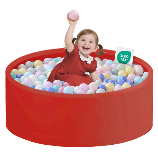 Zedachica ball pit with toddler foam walls promotes soft, safe play.