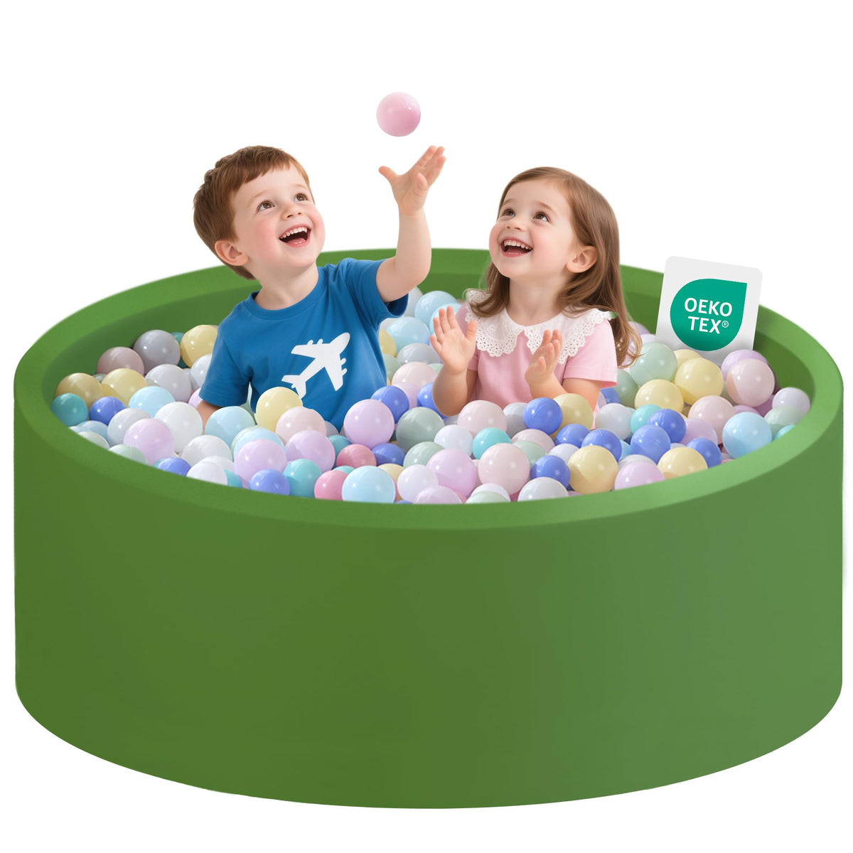 Zedachica ball pit for toddlers with 47-24-inch diameter green exterior, inviting safe play