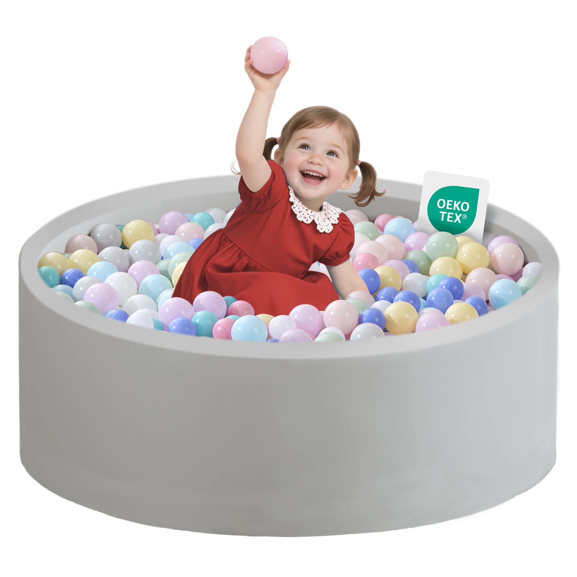 Zedachica ball pit for toddlers, outer gray view for safe indoor play.